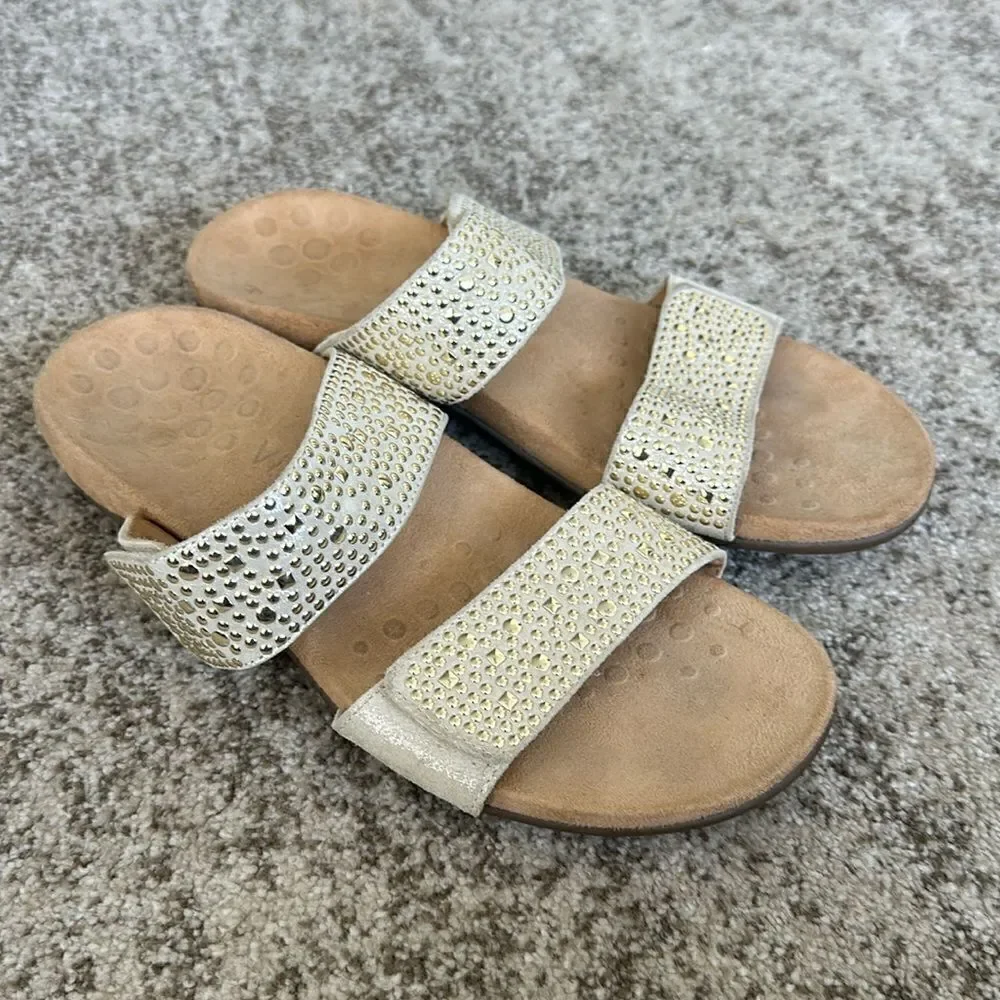Vionic Samoa Gold Metallic Studded Slide Sandals 8